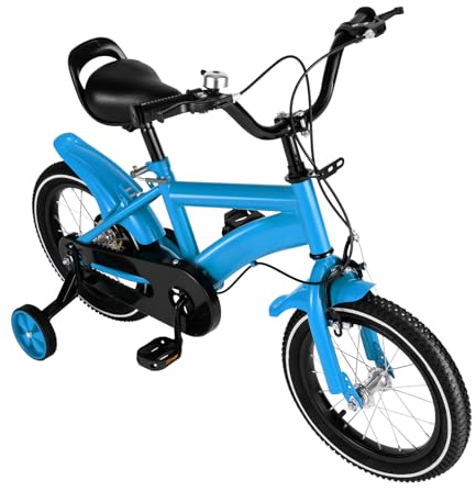 14 Zoll Kinderfahrrad für Jungen Mädchen Kinder, Kinder Fahrrad ab 3-6 Jahren, mit Trainingsrädern, Höhenverstellbar (Blau)