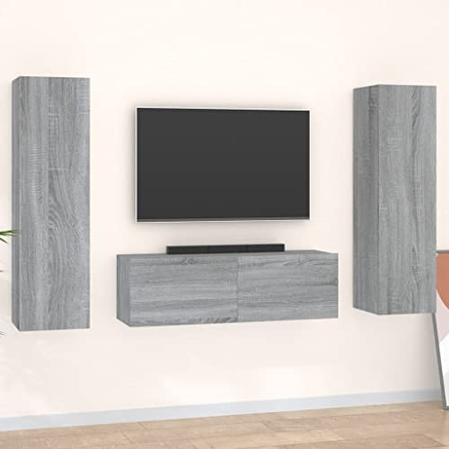 Home Outdoor Others3-teiliges TV-Schrank-Set, Grau, Sonoma, Holzwerkstoff