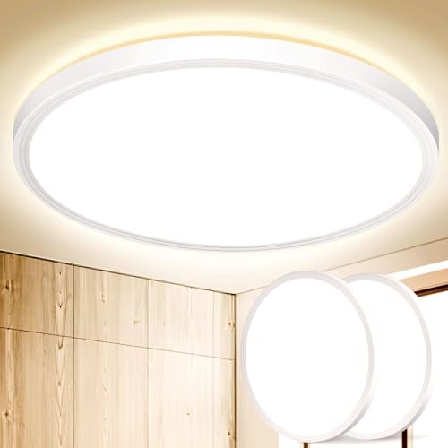 LED Deckenleuchte Flach Rund Deckenlampe - Modern Weiß 18W 4000K 1600LM IP44 Wasserfest Badezimmer Hell Lampe, Badlampe Decke Küchenlampe für Bad Flur Schlafzimmer Balkon Treppe Keller 2 Stück 22CM