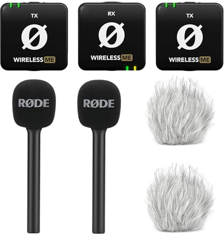 Rode Système sans fil ME double microphone + 2 adaptateurs manuels Interview GO + 2 pare-vent en fourrure Keepdrum