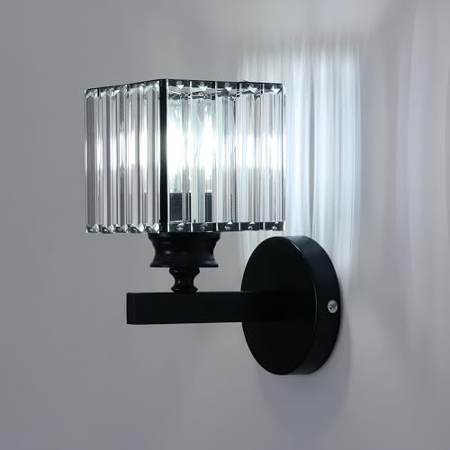 Dorlink Aplique Pared Interior Cristal, E27 Apliques Pared Dormitorio, Lampara Pared Sala de Estar, Pequeño Lampara de Pared Negro, Apliques Pared para Pasillo, Escalera, Cocina (Sin Bombillas)