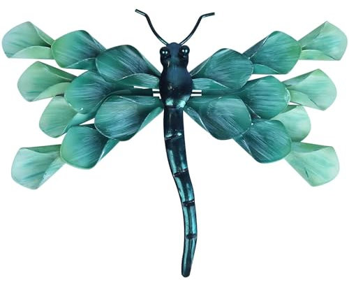 Liffy Metal Dragonfly Wall Decor Glass Outdoor Wall Art Hanging Garden Decorations for Living Room (Green dragonfly)