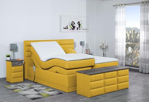 Boxspringbett Pino 240x220, WT-Yellow, 7-Zohnen Taschenfederkernmatratze, Ergoflex - Inklusive Aufbau - Deutscher Hersteller