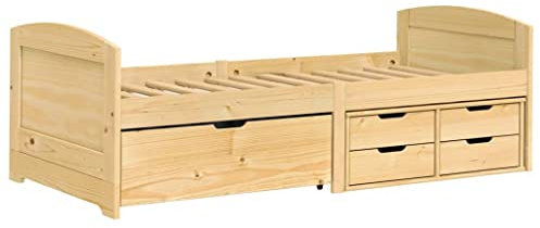 vidaXL Tagesbett, Gästebett mit 5 Schubladen, Sofabett Holzbett Latten-Design, Bettgestell Schlafsofa für Schlafzimmer Wohnzimmer, 90x200cm Massivholz Kiefer