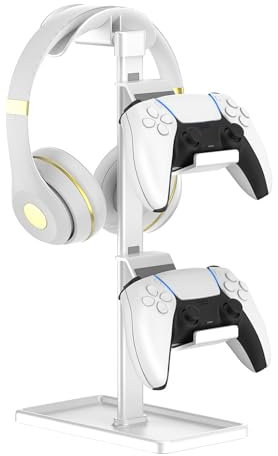 SHUOSUO Controller Halter, Kopfhörer Ständer, Gaming Controller Halterung für Xbox PS5 PS4 Switch, Headset Ständer mit Speicher Organizer, Universal Schreibtisch Game Zubehör (Weiß)