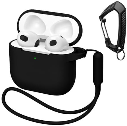 MATEPROX Funda de Silicona Compatible con AirPods 4, Estuches Protectora a Prueba de Golpes con Llavero y Correa, Antirayas Funda para AirPods 4ª Generación 2024-Negro