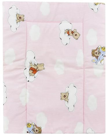 Baby Delux Wickelauflage Wickelunterlage 60x75 cm weiche Wickeltischauflage Baumwolle wasserdicht waschbar (Teddy Wolke rosa)