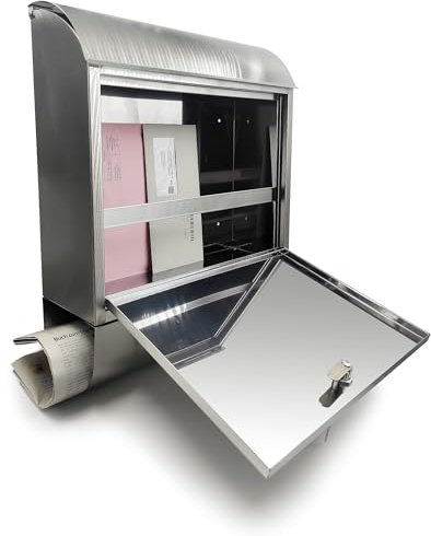 Edelstahl Briefkasten mit 2 Schhlüssel und Befestigungsschrauben Zeitungsbox Wandbriefkasten Postkasten 46x40x13 cm Zeitungsfach Neu