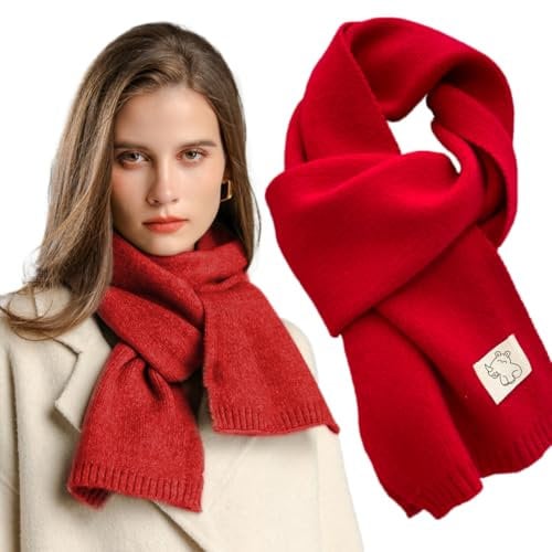 Xifrika Damen-Strickschal ohne Fransen in der Farbe Rot – Weich, Warm, Elegant und Kratzfrei. Winterschal in Größe 160x20 cm für den Alltag.