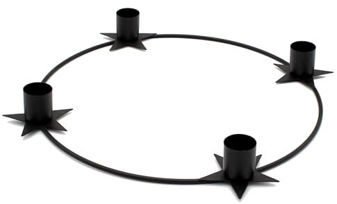 Dekohelden24 Kerzenhalter, Adventskranz, Metall-Kranz, Adventsleuchter, Weihnachtskranz für 4 Stabkerzen, in Schwarz mit Sternendekor, aus Metall, Größe: H/Ø ca. 3 x 25 cm.