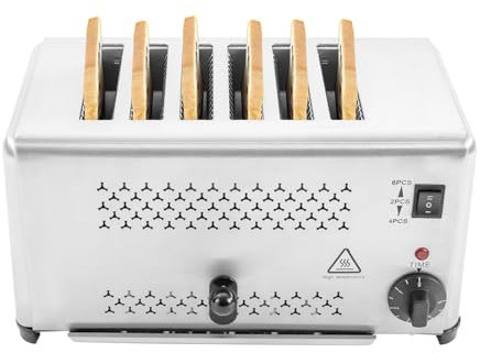 WindWilder 6-Scheiben Toaster 2400W 220V, 3 Toastmodi (2/4/6 Scheiben), 1-5min Einstellbare Zeit, 6-Scheiben Brotbackmaschine aus 430 Edelstahl, Jeder Schlitz Größe 13x1.6x14cm, Silber