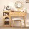 Zepneiy Coiffeuse Moderne en Bois 120×40×90cm avec Miroir LED et éclairage 3 Couleurs, avec 3 tiroirs et armoires latérales, Design Extensible, Naturelle (Tabouret Non Inclus)