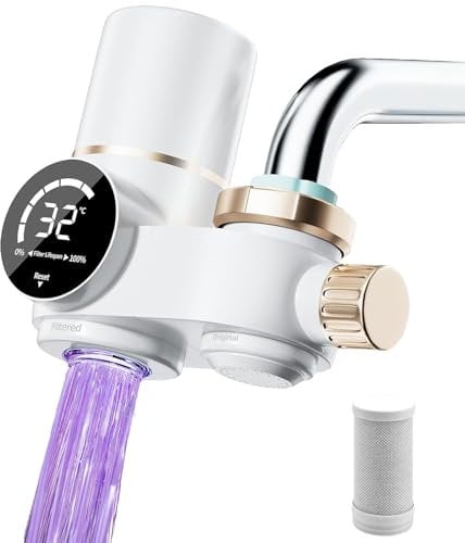 Filtro acqua rubinetto con display a LED rubinetto filtro acqua potabile filtro purificatore per rubinetto casa cucina montaggio sistema di filtrazione dell'acqua, con 6 adattatori, 1 filtro incluso