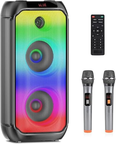 Cassa Bluetooth, 80W Peak Wireless TWS Altoparlanti Portatili Bluetooth con Subwoofer, Bassi Profondi, Luci Colorate a LED, Forte Boombox Audio Stereo con Radio per Casa, Campeggio, Viaggi