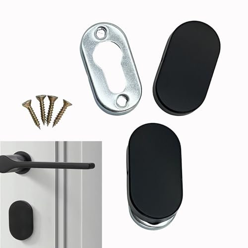 2 jeux Rosace Cylindre Cache Serrure Rosace de Protection Ovale en Acier Rosace cylindrique en acier Fabriqué en acier inoxydable mat pour Cylindre Profilé Portes Intérieures et Extérieures (NoirB)