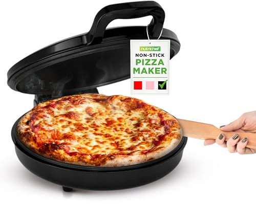 NutriChef Tisch-Pizzaofen | Elektrischer Antihaft-Cooker 1500W | Macht 12-Pizza, Eier, Toast und mehr | Kühle Griffe, kompakt und platzsparend | Temperaturbereich 175-400°F | Schwarz