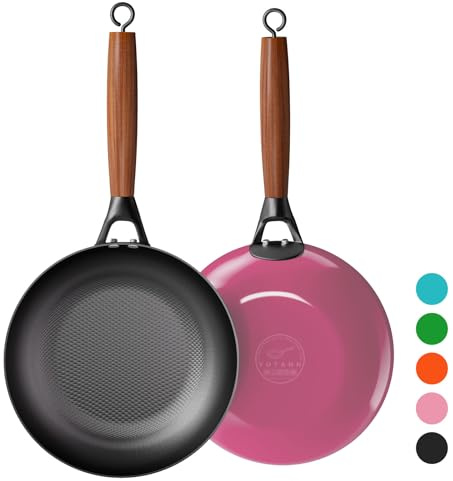 YUTANN Padella in Ghisa, Antiaderente Padella da 20 cm, Manico in Legno Rimovibile, Frying Pan Induzione Adatta per Forno/Gas/Induzione, Materiali Sicuri e Facili da Pulire