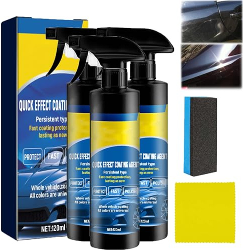 Car Coating Spray, 3 in 1 Multi-functional Quick Effect Coating Agent, Waterless Wash and Wax Spray for Cars, Improves Clarity and Visibility, Long-Lasting Shine and Protection (3PCS)