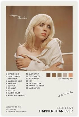 Billie Poster Eilish Happier Than Ever Music Album Cover Signed Limited Leinwand Poster Schlafzimmer Dekor Sport Landschaft Büro Zimmer Dekoration Geschenk Unframe:12x18inch(30x45cm)