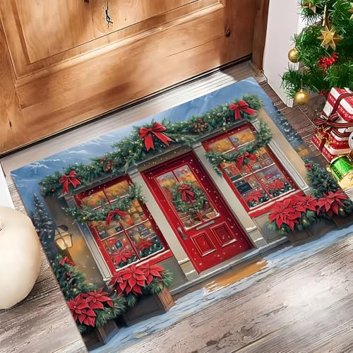 MULERN Fußmatte 90x150cm Kurzflor Türmatte, Faltbar Dünner Waschbar Ölgemälde Fussmatte, Mischfarbe Weihnachten Laden Innenbereich rutschfeste Teppich Küche Schlafzimmer