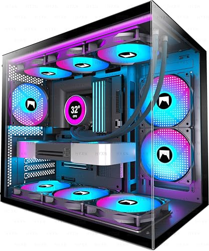 HYXN H3(2026) Caja PC ATX – Ventilador preinstalado 3 ARGB, Caja PC Gaming Mid Tower Dual Cámara Compacta ATX, con Type-C 3.2 (Negro-R)
