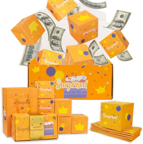 OLOSONG Geburtstagsgeschenkbox für Damen, Herren und Mädchen, Geburtstagsgeschenktüte, Überraschungsbox, Geldgeschenkbox für Bargeld, kreative Pop-Up-Geldgeschenkbox, Geldzugbox (Gelb, 12 Hüpfboxen)