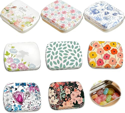 Tarqite 8 Stück Metalldose mit Deckel, Blumen Blechdose Klein, Kleine Metalldöschen, Bunt Metallbox, Tragbar Retro Aufbewahrungsbox für Süßigkeiten, Knöpfe, Kleinteile
