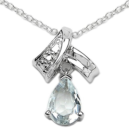 Schmuck-Schmidt-Collier/Kette Tropfen Anhänger Aquamarin-Silber-Rhodiniert 1,10 Karat