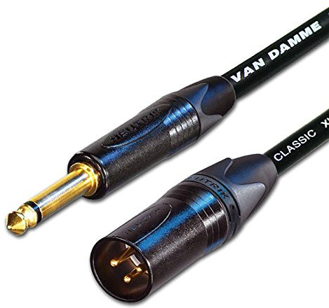 Van Damme & Neutrik 1/4-Inch Mono Jack To Male XLR Guitar To Balanced Input Cable, Black, 1.5 m