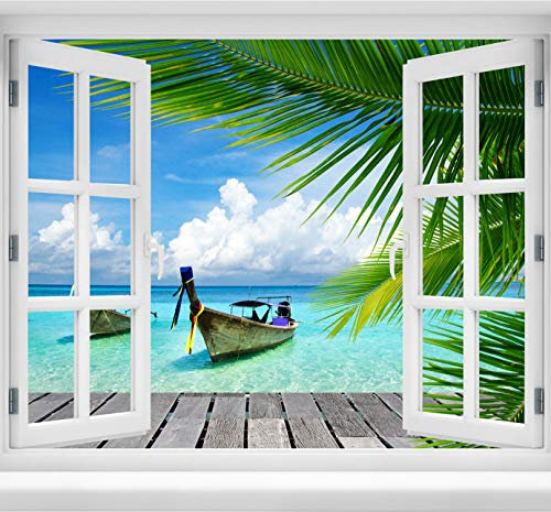 wandmotiv24 Adesivo da Parete 3D Paradiso, Design 03, 60x47cm (BxH), Decorazione, murale, Finestra, Apertura, varco M0495