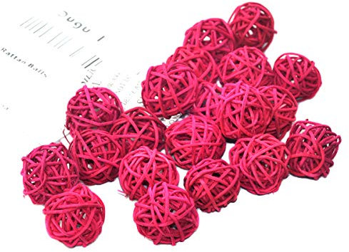 Wicker Rattan Balls Wedding Party Decorazioni natalizie appeso wobble palla di Natale (Rosa Rosso, 3cm, 20pcs)