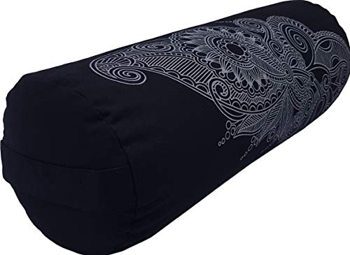 Tvamm-Lifestyle Yoga-Bolster Special, 65 x Ø 22 cm, Buchweizenschalen-gefüllt (Black Mandala)