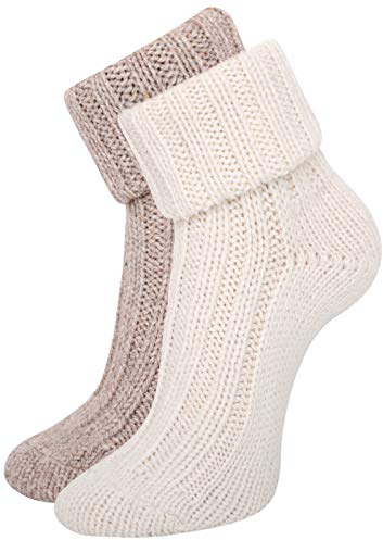 KB Socken Alpakasocken Wintersocken Wollsocken Alpakawolle mit Umschlag Damen 2 Paar (39-42, Weiß/Braun)
