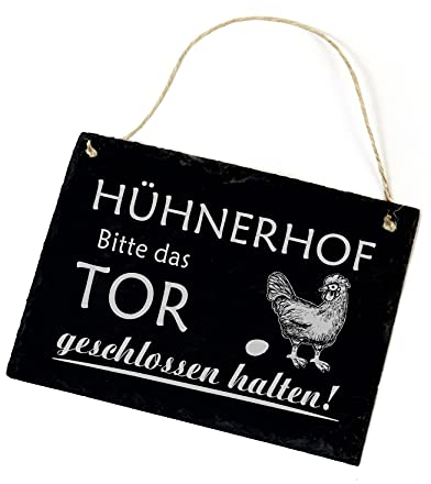 Hühner Schild Schiefertafel mit Gravur Hühnerhof - Bitte das Tor geschlossen halten - Türschild Schiefer 22x16cm | Dekolando