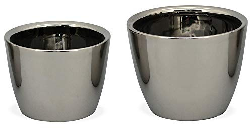 matches21 Blumentöpfe 2er-Set Pflanztöpfe Keramik Silber rund Übertöpfe Pflanzgefäße Keramiktöpfe 2 STK 12,5 cm & 14 cm