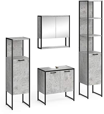 Vicco Badmöbel-Set Fyrk, Beton/Schwarz, 4 Teile