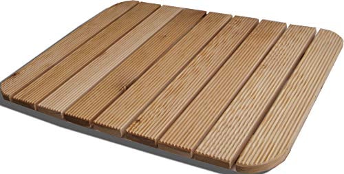 Castelmerlino Caillebotis de douche Mélèze avec lattes vissées 54x68 cm avec coins arrondis pour receveurs de douche 70x90 cm