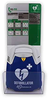 Notfallretter Defibrillator AED Basic, vollautom. Schockauslösung mit HLW-Unterstützung inkl. Acrylglas-Wandwinkel mit Erste Hilfe Tafel, MDR-zertifiziert
