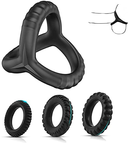 ALMYMM 4er Penisring Set mit Hodenringe-Sexspielzeug für Paare,Silikon Penisringe Erektionshilfe für Penisvergröserung,Cockring Extrem für Verzögerte Ejakulation für Sex (Getriebekombination)