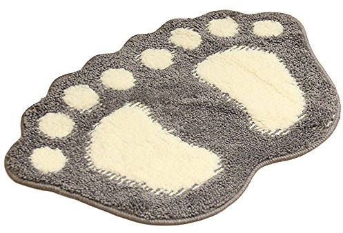 G-LIKE Badezimmer Teppich Fußmatte Badematte - Niedliche Pfote Füsse Toilette Dusche WC Boden rutschfest Türmatte Badvorleger Wasser Absorbierend Schnell Trocknend Waschbar – 48 x 67cm (Grau)