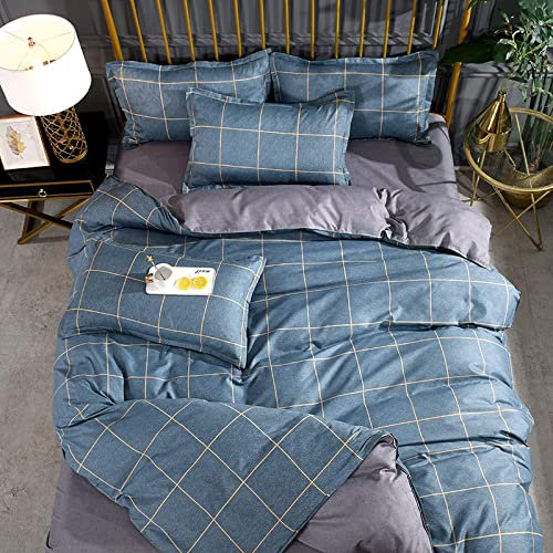 Sommer Bettwäsche 135x200 Grey-Lila 3 teilig 100% Atmungsaktive Microfser Kariert-Kuschelig&Bügelfrei Bettbezug Gestreift Bettwäsche-Sets mit 2 Kissenbezüge 80x80 cm mit Reißverschluss