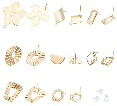 BENECREAT 16 Stück (8 Paar) 18 Karat Vergoldeter Messing Ohrstecker Blume/Oval/Rhombus Ohrstecker Mit 16pcs Ohrmuttern Für DIY Ohrringherstellung Zubehör