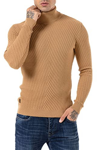 Jersey de Cuello Alto Suéter Hombre Caramel L