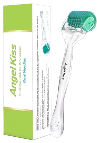 Angel Kiss Microneedling Derma Roller, 192 Individual Titanium Needles | Real Needles - 0.3mm - Microneedle Roller for Face and Body - Beard Roller for Men - with Storage Case