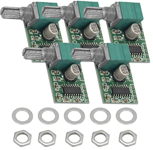 AZDelivery 5 x PAM8403 digitaler Mini Audio Verstärker 2x 3 Watt DC 5V Leistungsverstärkerplatine mit Potentiometer für DIY Lautsprecher und Kopfhörer inklusive EBook