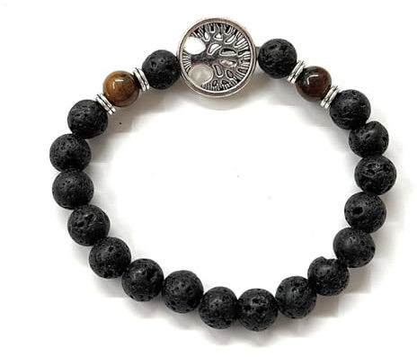 MODA MavillA - Bracelet Arbre de vie en Acier allié et Pierre - Chaîne à Boule avec Fermoir à Ressort - Taille Réglable - Coffret Cadeau Mavilla Refermable
