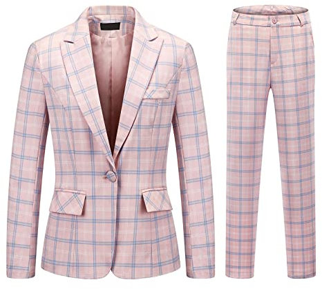 MODFUL Tailleur Femme Ensemble Pantalon Slim Fit 21 Pièces Costume Formelle Classique Bureau pour Business Veste et Pantalon Chic avec Double Boutonnage Bouton(Rose,L)