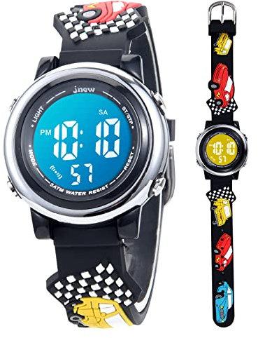 Mamiddle Kinderuhr Digital für Jungen Mädchen 3ATM Wasserdicht Kinder Armbanduhr mit Wecker Datum Stoppuhr Kinder Uhr für 3-10 Jahre (Schwarzer Sportwagen)