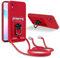 JMstore Handykette Schutzhülle Kompatibel mit Xiaomi Redmi 9A/Redmi 9AT/Redmi 9i,360° Ring Ständer magnetisches Eisenblech+Kartenfach Kameraschutz Stoßfester Silikon hülle-Rot