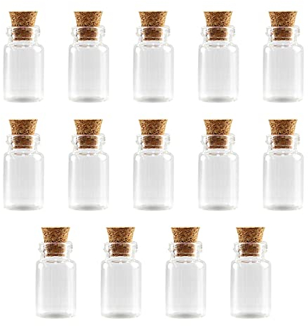 Mini Clear Glass Bottles Jars with Cork Stoppers, Tiny Glass Containers for Liquid Storage, Sparkling Beads Containers for Party Decoration or DIY Craft (14 Pcs)